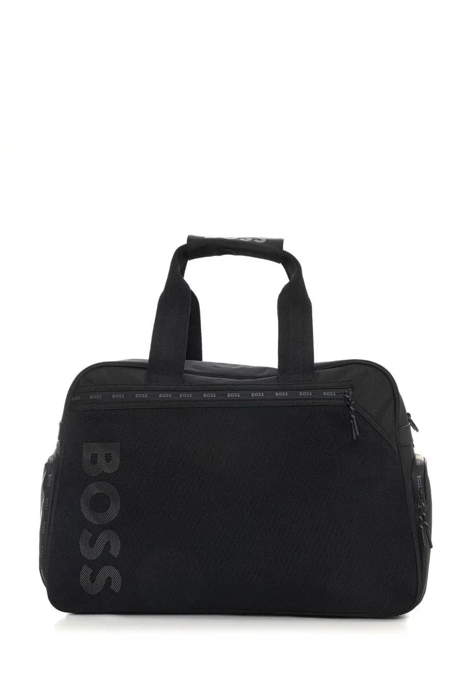 BOSS men’s borsone con black duffel bag with textured fabric and subtle logo detailing in black color