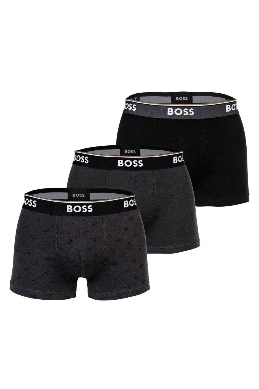 BOSS men’s black boxer briefs with multicolor subtle pattern and branded waistband for comfortable daily wear