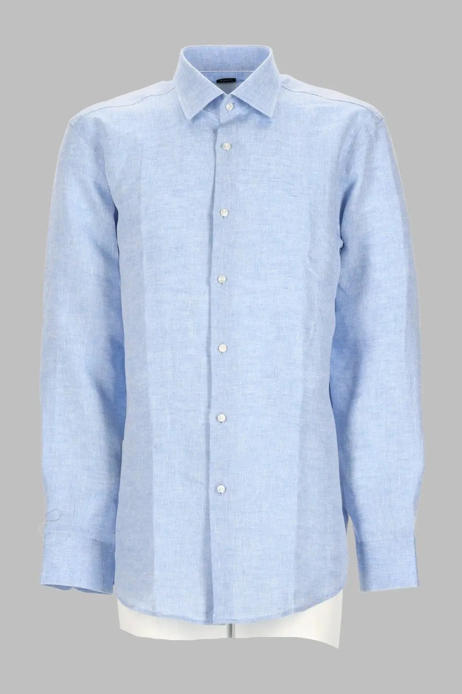 Boss men’s camicia in lino blue light blue linen button-down shirt with classic collar and white buttons