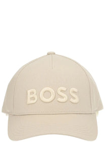 Beige BOSS men’s baseball cap with embroidered logo made of cotton for casual wear