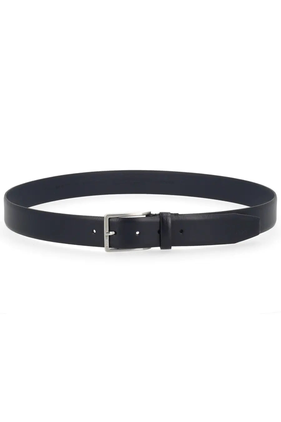 Boss men’s black leather belt with silver-toned buckle for stylish and durable wear