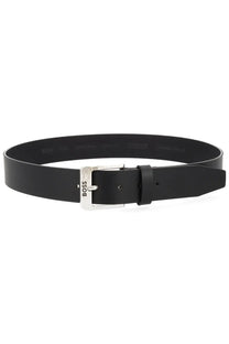 BOSS men’s cintura Jemio black leather belt with silver-toned buckle featuring the boss logo