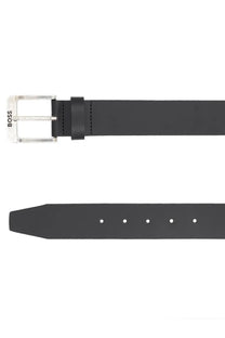 Black leather belt with silver-toned boss logo buckle from boss mens cintura jemio black collection