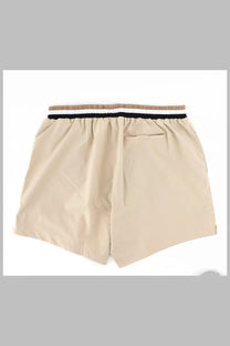 Beige boss men’s costume da bagno con beige athletic shorts with a ribbed waistband featuring black and white stripes