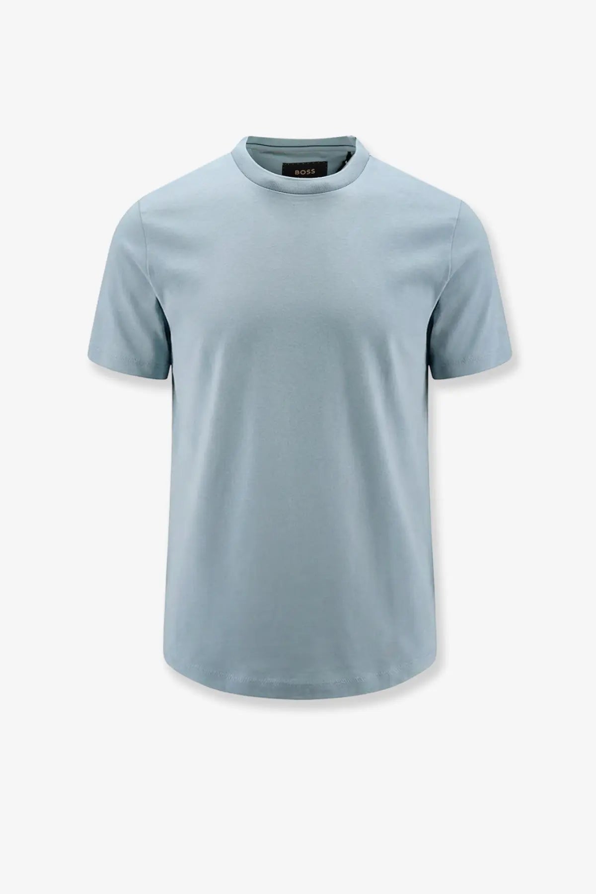 Boss men’s cotton shirt blue light blue minimalist crew neck t-shirt with subtle texture and clean lines