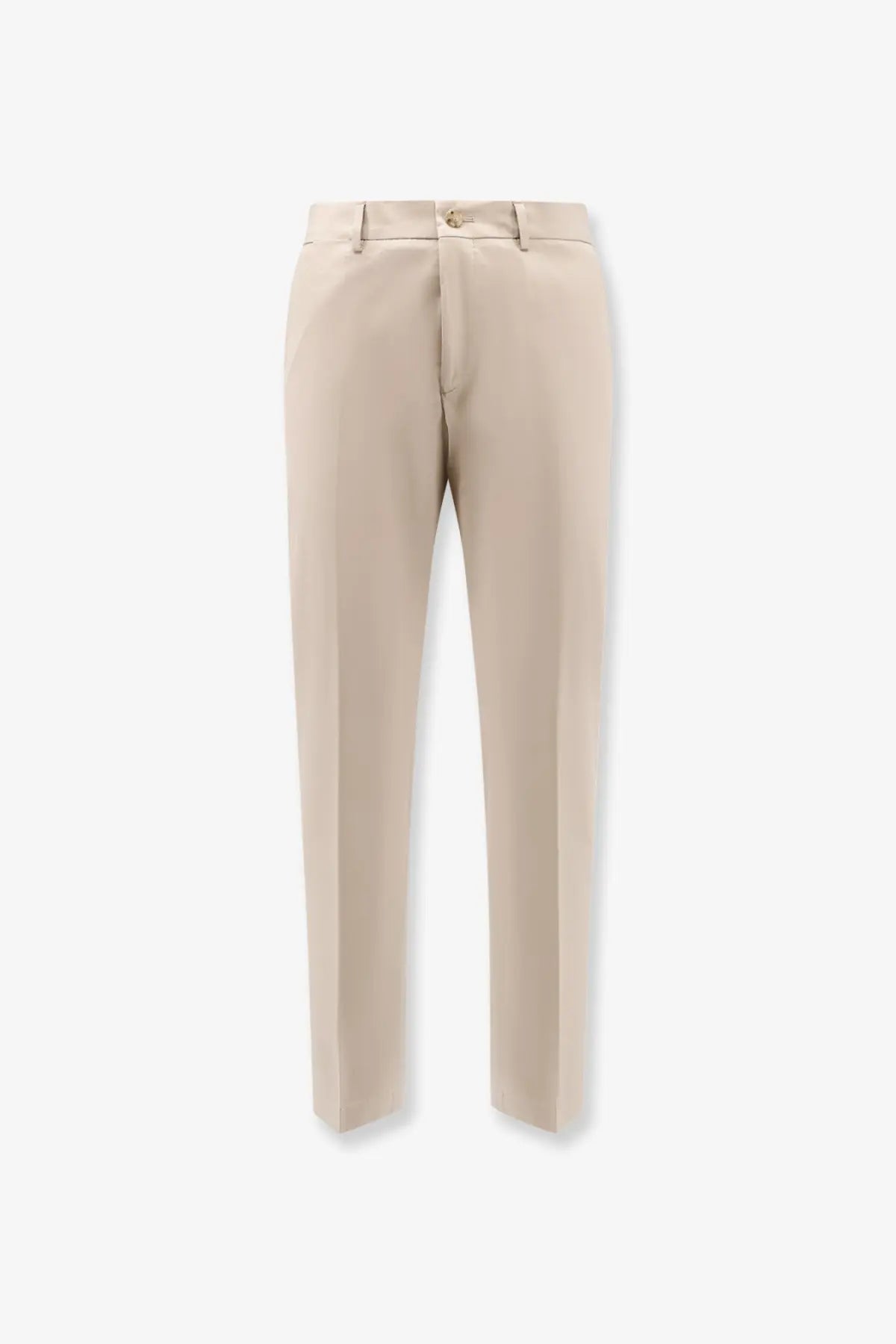 Beige boss men’s tailored cotton and silk trousers with sleek straight-leg cut and subtle creases