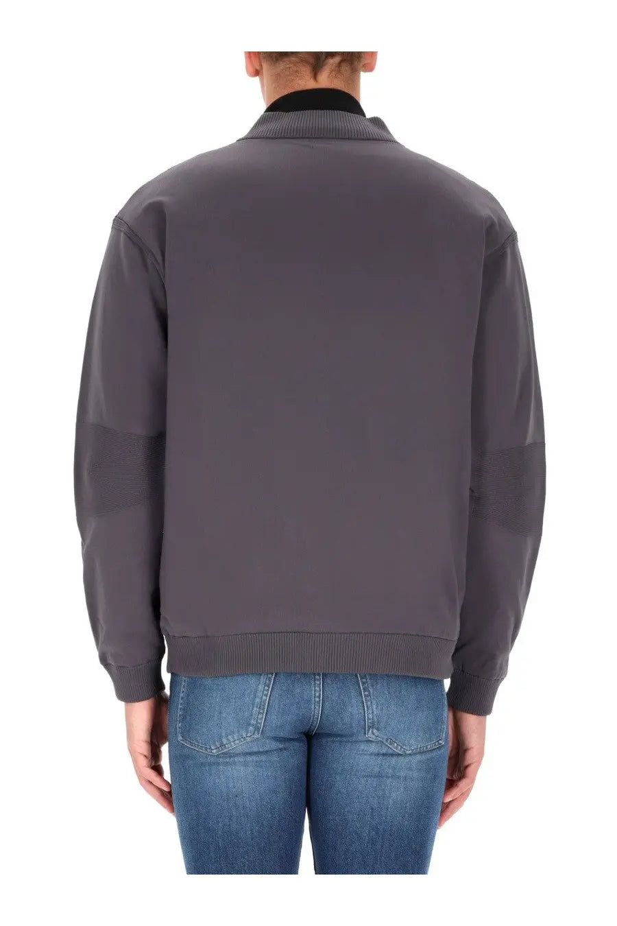 Boss men’s future hy sweatshirt grey featuring a dark gray bomber jacket style with ribbed cuffs and textured sleeve panels