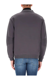 Boss men’s future hy sweatshirt grey featuring a dark gray bomber jacket style with ribbed cuffs and textured sleeve panels