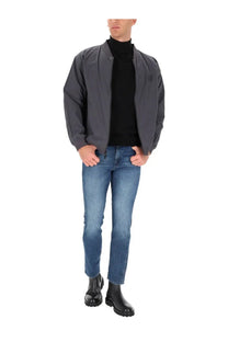Dark gray boss men’s future hy bomber jacket with subtle logo on left chest ideal for casual wear