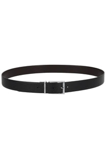BOSS men’s gert black leather belt with sleek silver toned buckle perfect for formal and casual wear