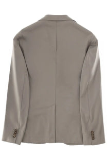 A sleek light gray BOSS men’s Hanry blazer with smooth fabric finish and subtle stitching details