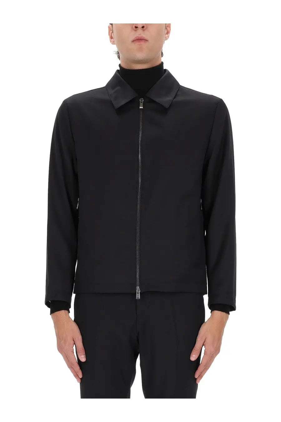 BOSS men’s Hanry Wing black zip-up jacket with structured collar and sleek minimalist design