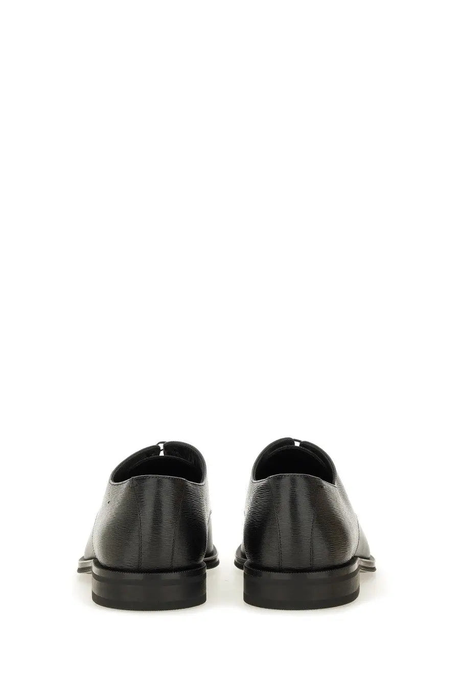BOSS men’s black leather derby loafer with subtle textured pattern and classic oxford design dress shoes