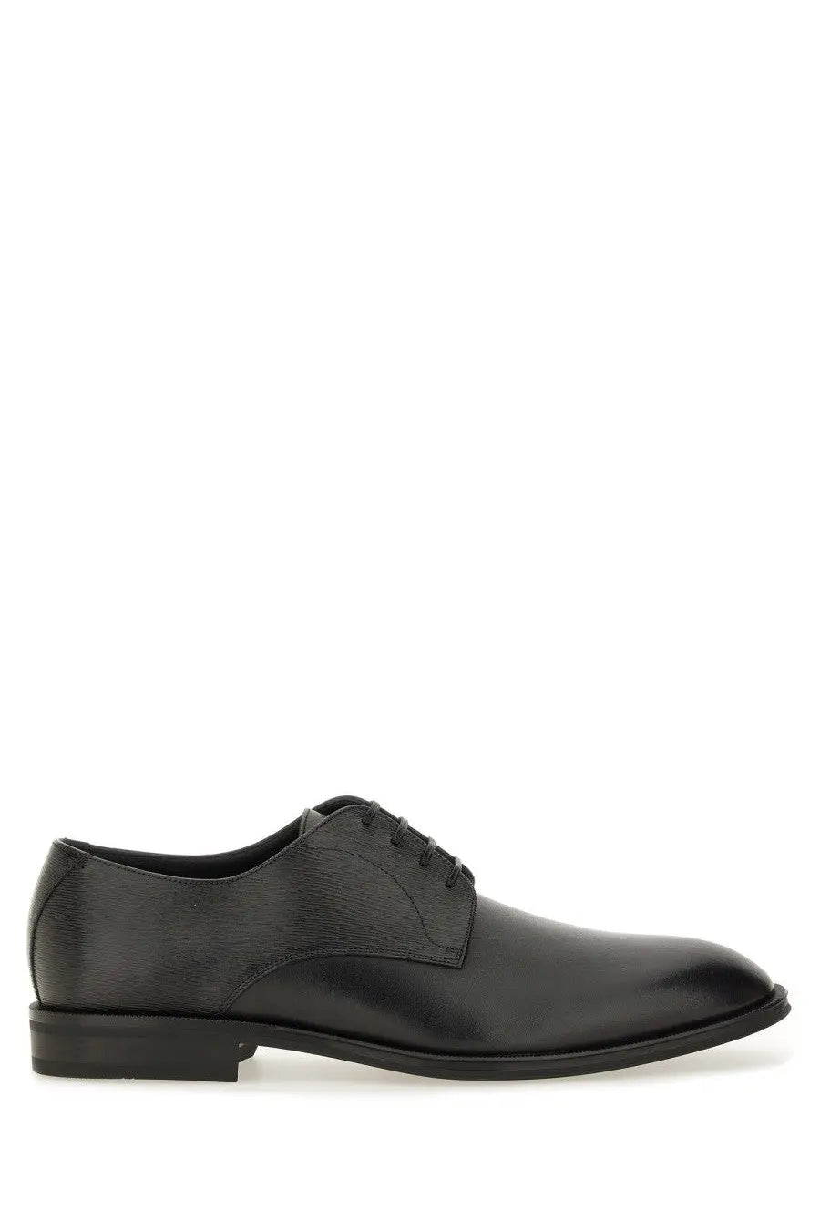 BOSS men’s leather derby loafer black with sleek polished black leather and subtle textured finish lace-up oxford shoe