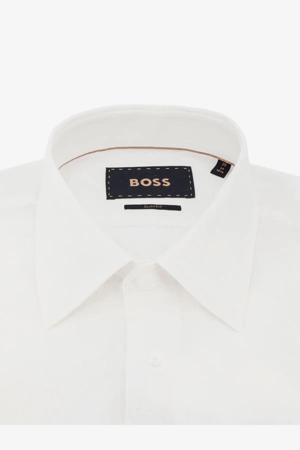 Boss men’s linen shirt white with slim fit crisp collar and subtle stitching details