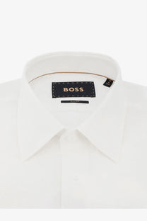 Boss men’s linen shirt white with slim fit crisp collar and subtle stitching details