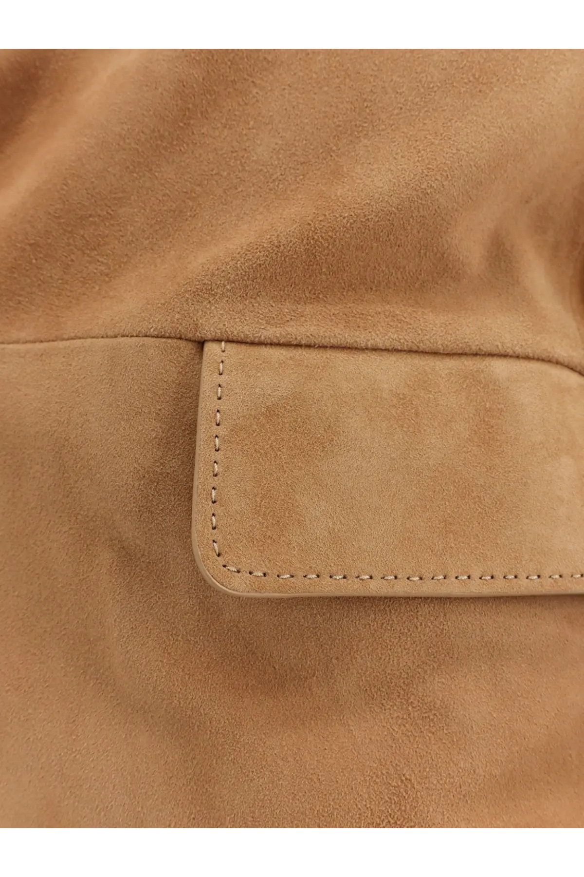 Tan suede pocket with neat matching stitching on boss men’s mazer suede blazer beige