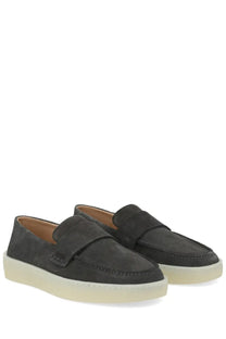 BOSS men’s mocassino Kieran grey dark gray suede loafers with a contrasting cream rubber sole