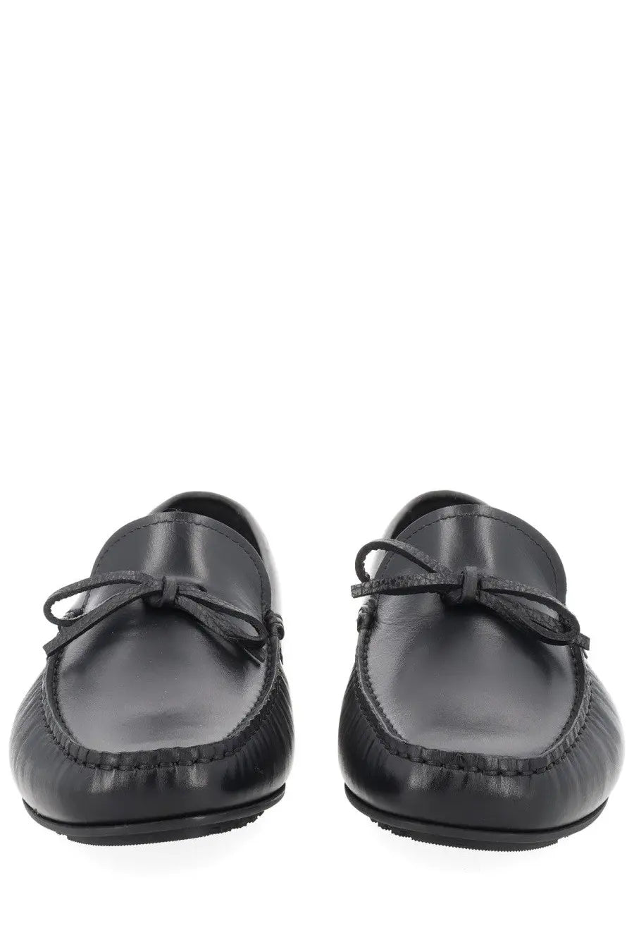 BOSS men’s moccasin black leather loafers with polished finish and matching black leather bow ties