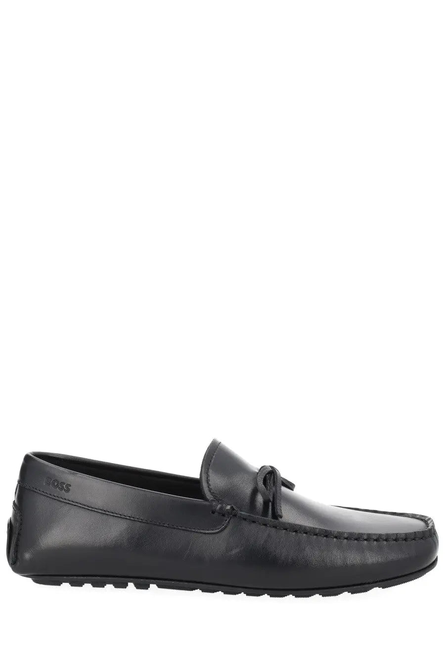 Black leather loafers with subtle sheen and stitched detailing from BOSS mens moccasin black collection