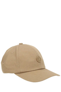 Beige cotton BOSS men’s monogram baseball hat with subtle embroidered logo on front for casual wear