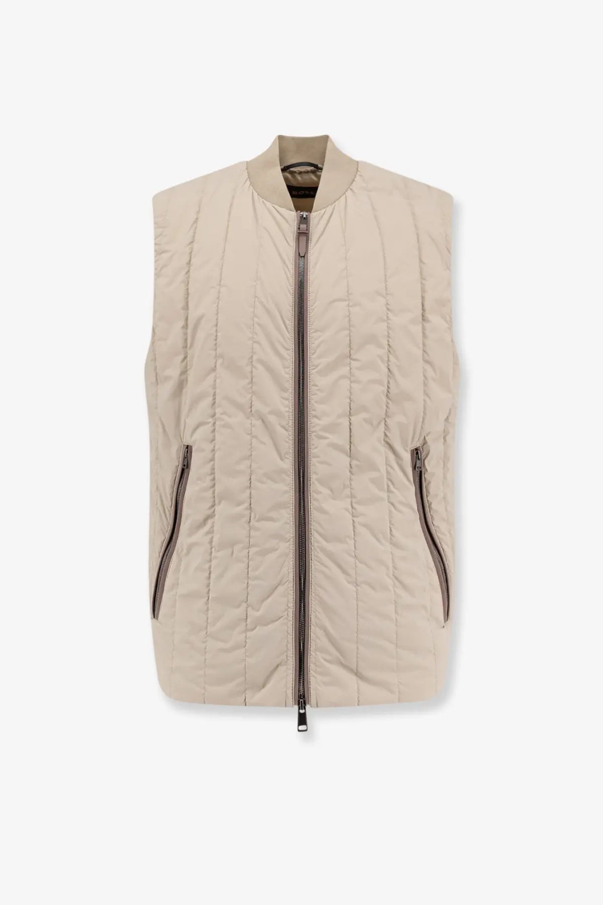 BOSS men’s beige nylon sleeveless jacket with quilted design central zipper and two side zipped pockets