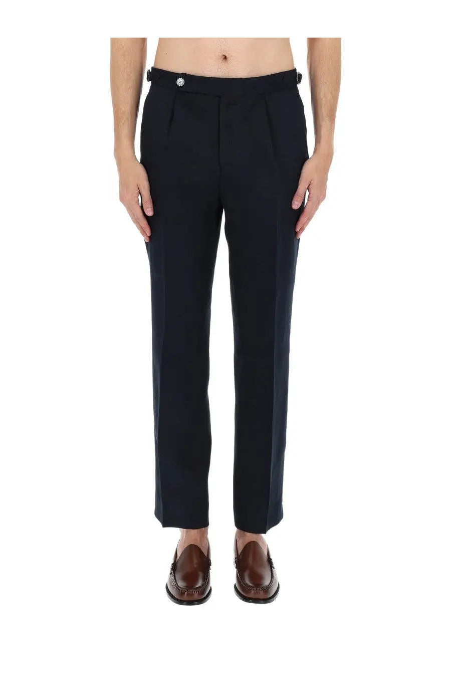 Boss men’s blue tailored pantalone sartoriale with sleek straight-leg cut and subtle pleats at the waistband