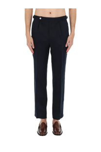 Boss men’s blue tailored pantalone sartoriale with sleek straight-leg cut and subtle pleats at the waistband