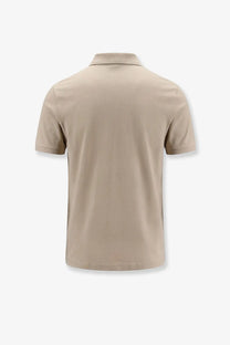 Beige BOSS men’s Perry cotton polo shirt with short sleeves, classic collar, and neat stitching