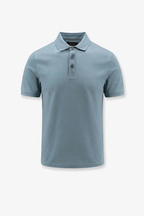 Boss men’s Perry cotton polo shirt blue light blue short-sleeved with classic collar and three dark buttons