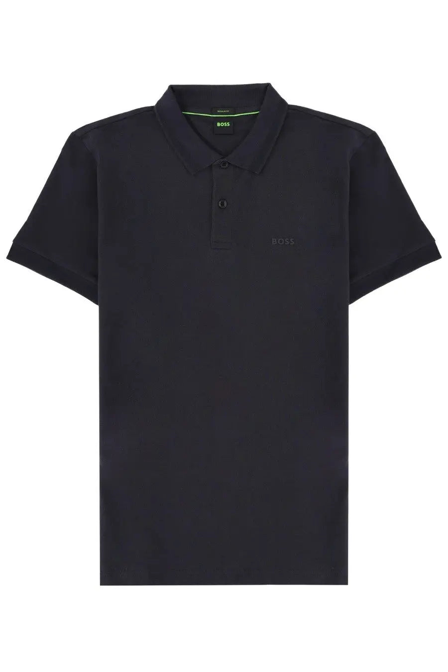 Boss men’s polo blue black polo shirt with subtle green inner collar lining and small embroidered logo on chest