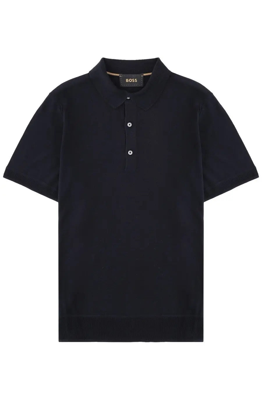 Black boss men’s polo novo blue short-sleeved shirt with classic collar and three silver buttons at neckline