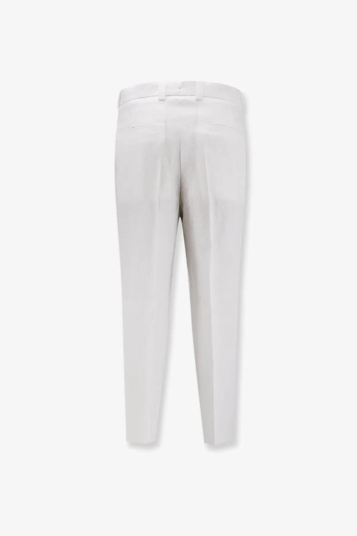 Boss men’s port linen trousers white showing back with tailored fit and subtle pleats in a minimalist design