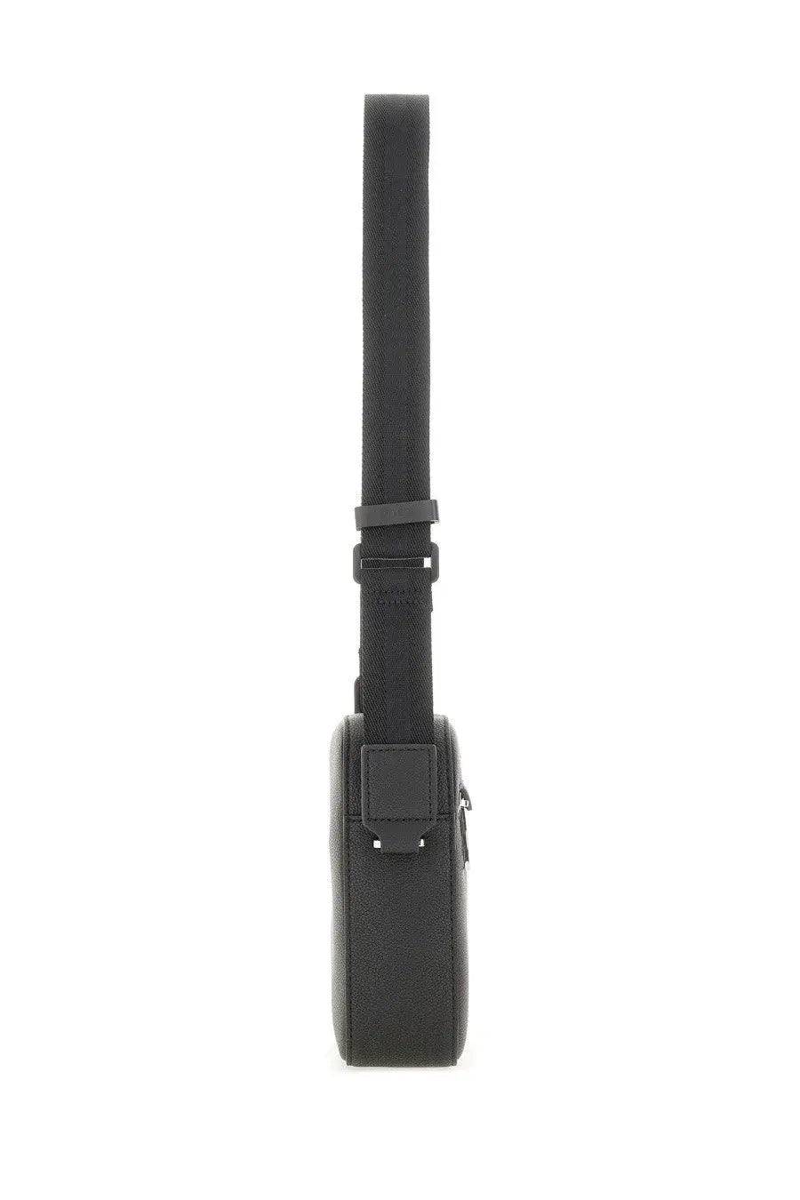 Black textured leather crossbody bag with adjustable strap from BOSS mens reporter bag collection in black