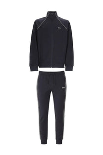 Black Hugo Boss men’s tracksuit set with white piping details designed for casual and athletic wear