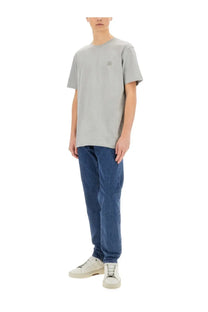 BOSS men’s light gray short-sleeved shirt with a small square chest logo in soft breathable fabric