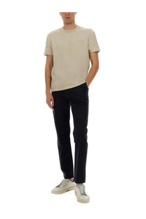 Beige crew-neck cotton t-shirt with subtle embroidered logo on the left chest from BOSS men’s shirt Tegood collection