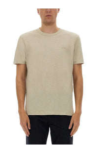 BOSS men’s beige diesel crew-neck t-shirt with subtle embroidered logo on left chest made from soft cotton