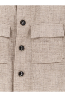Boss men’s silk and linen beige blazer with dark brown buttons and flap pockets for formal and casual wear