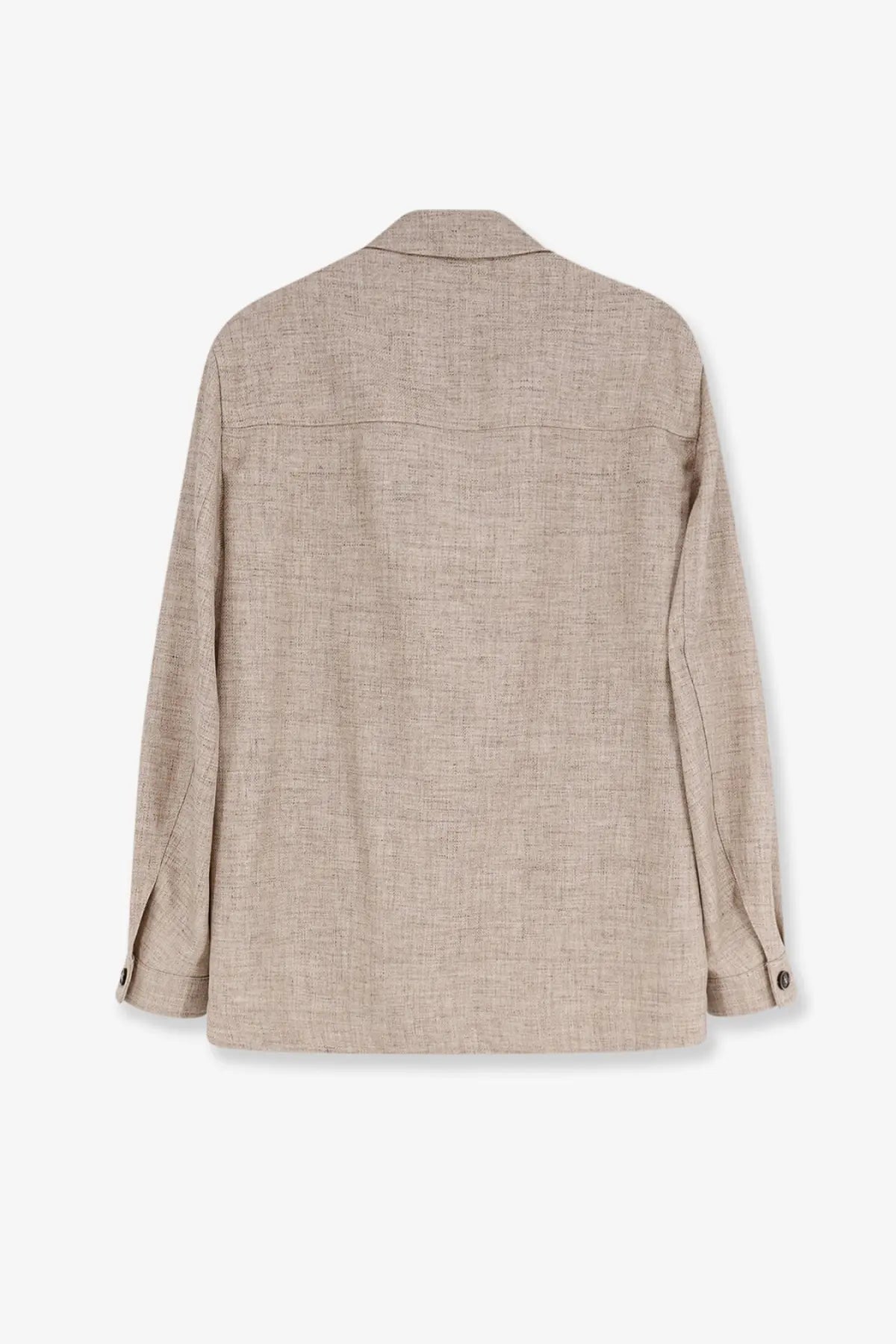 BOSS men’s silk and linen beige blazer with textured linen and subtle woven pattern featuring buttoned cuffs