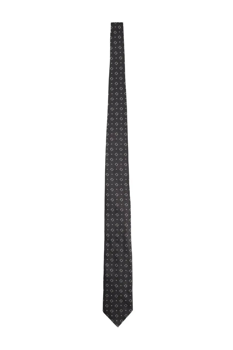 Boss Mens Silk Tie Black dark gray with subtle white geometric pattern
