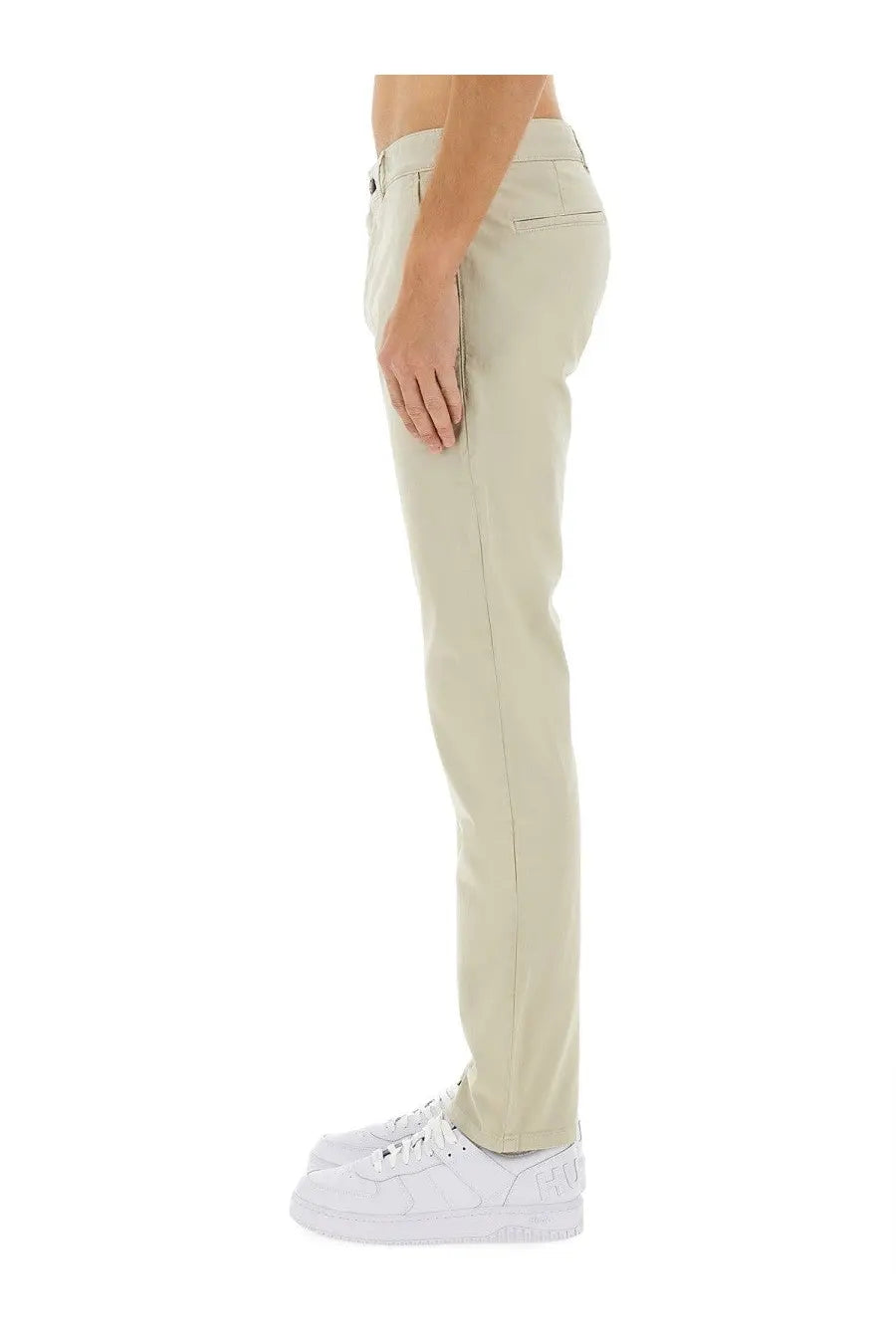 BOSS men’s slim fit beige chino trousers with subtle stitching details made from premium cotton blend fabric