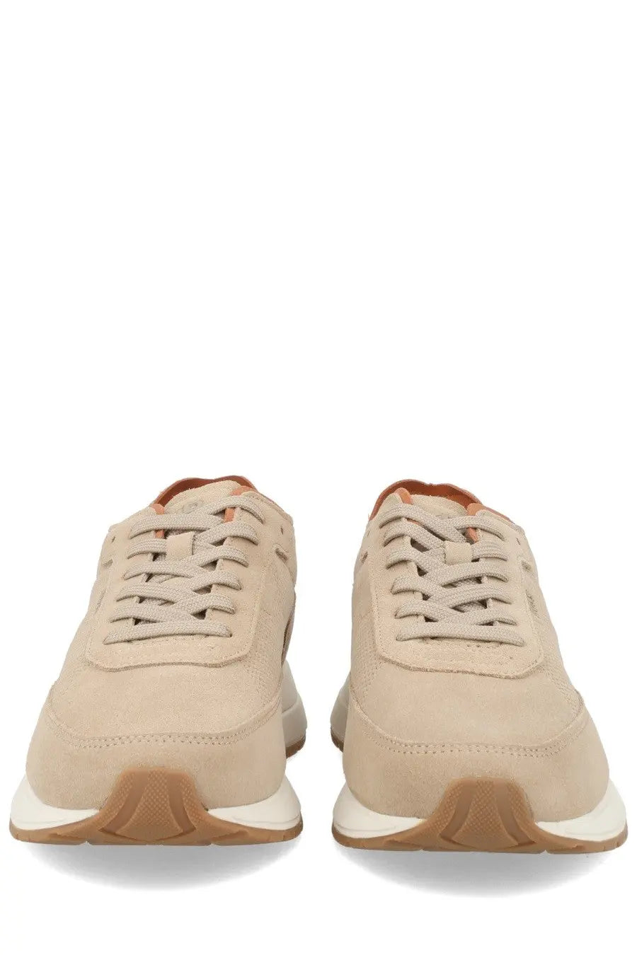 Beige suede boss men’s sneaker vinston with tan and white accents for casual wear