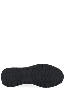 Black rubber sole with textured geometric tread and ecco branding on the boss men’s sneaker vinston black