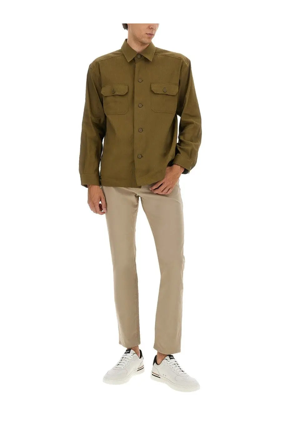BOSS Men's Stretch Linen and Viscose Shirt Brown, view 2