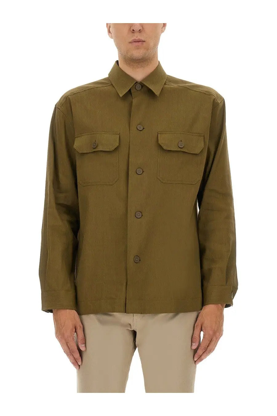 BOSS Men's Stretch Linen and Viscose Shirt Brown