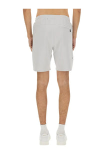 Boss men’s technical fabric bermuda shorts in light gray with sleek design and subtle side pocket zipper