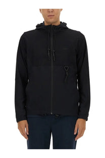 Boss men’s black technical fabric sweatshirt with full-length zipper hood and adjustable cuffs in hooded jacket style