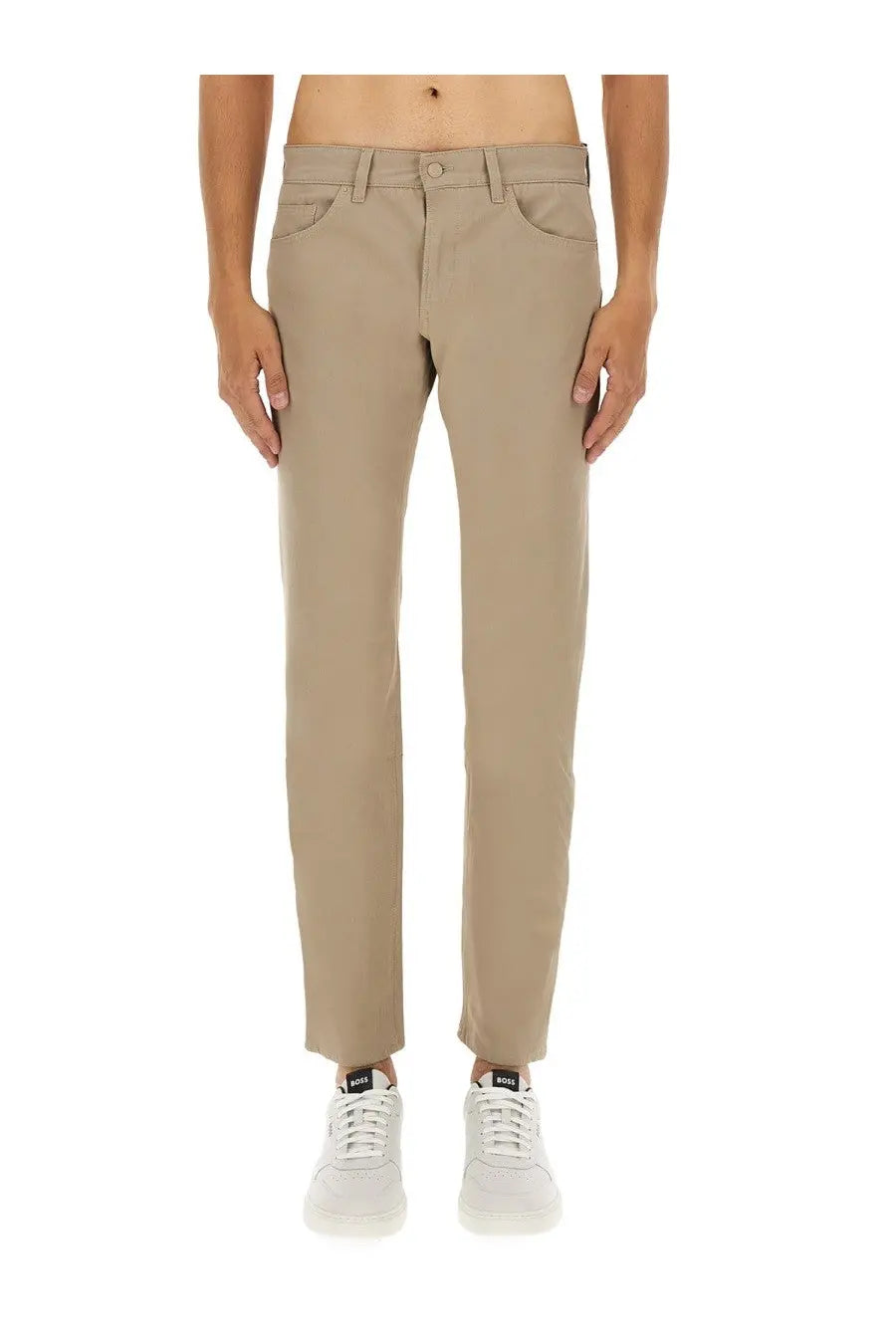 Beige slim fit chino trousers with classic five-pocket design made of twill fabric from BOSS men’s collection