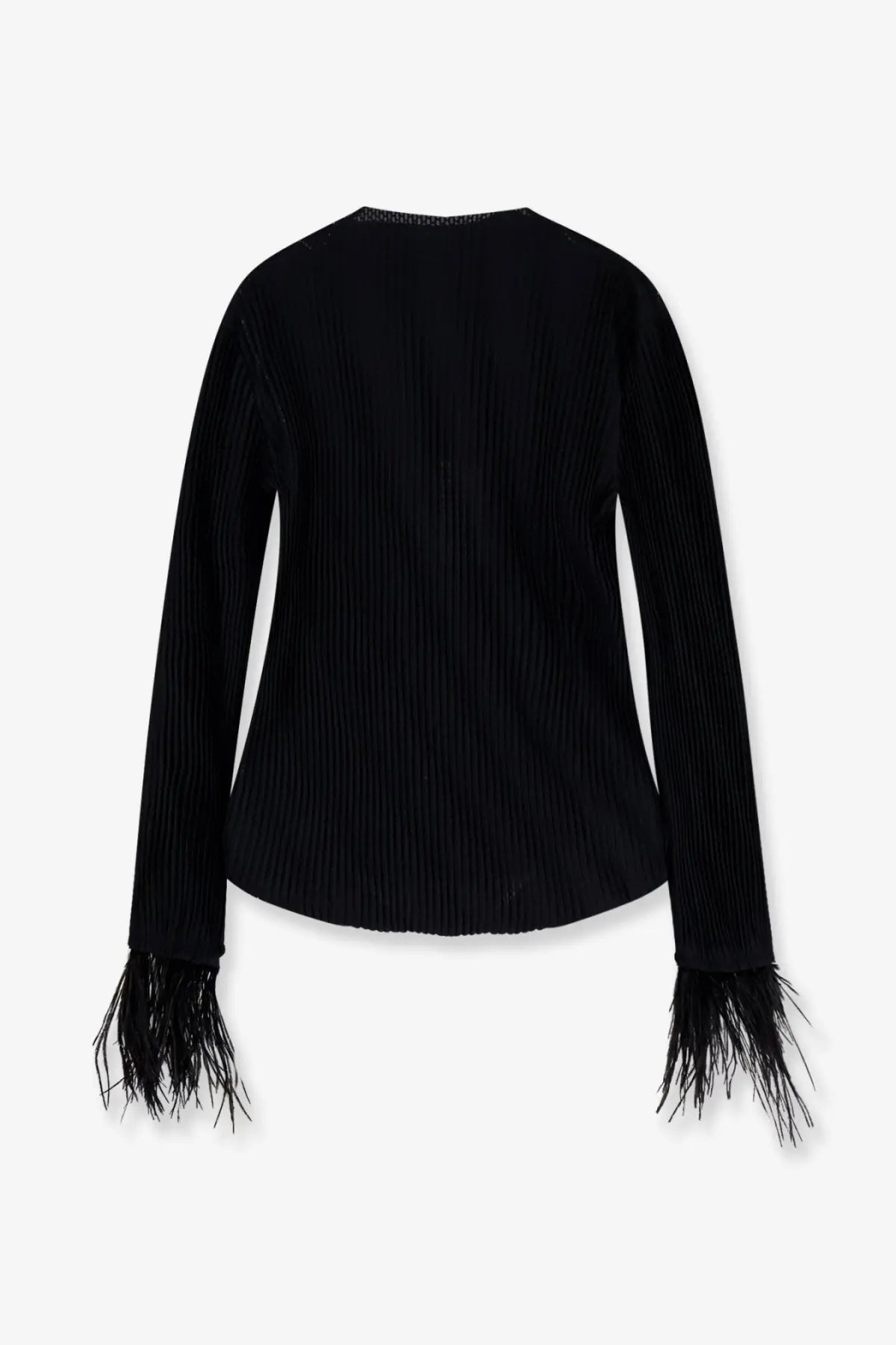 Boss women’s efedera pleated black long-sleeved top with feathered cuffs made from lightweight fabric